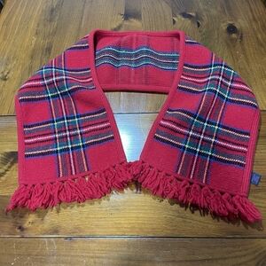 Ralph Lauren Vintage Tartan Green Blue Plaid Label Red Knit Fringe Scarf Wool‎